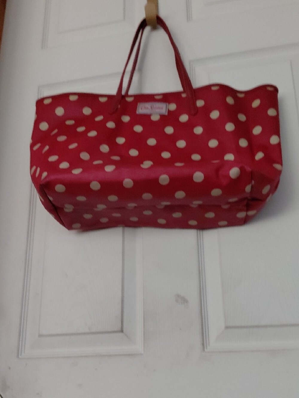 Cath Kidston Red And Cream Tote Polka Dots Doubke Strap Leather Handle 19x11 - Picture 6 of 13